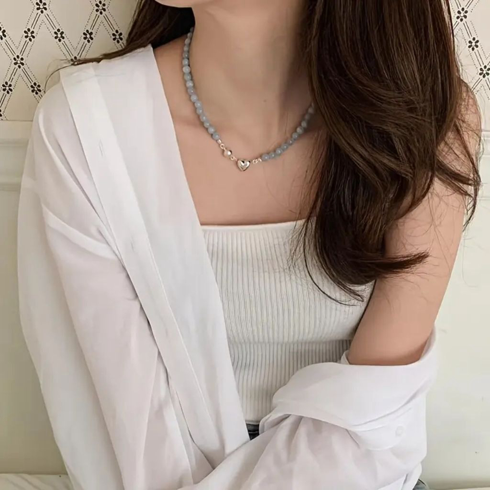 Natural Aquamarine Stone Women's Necklace